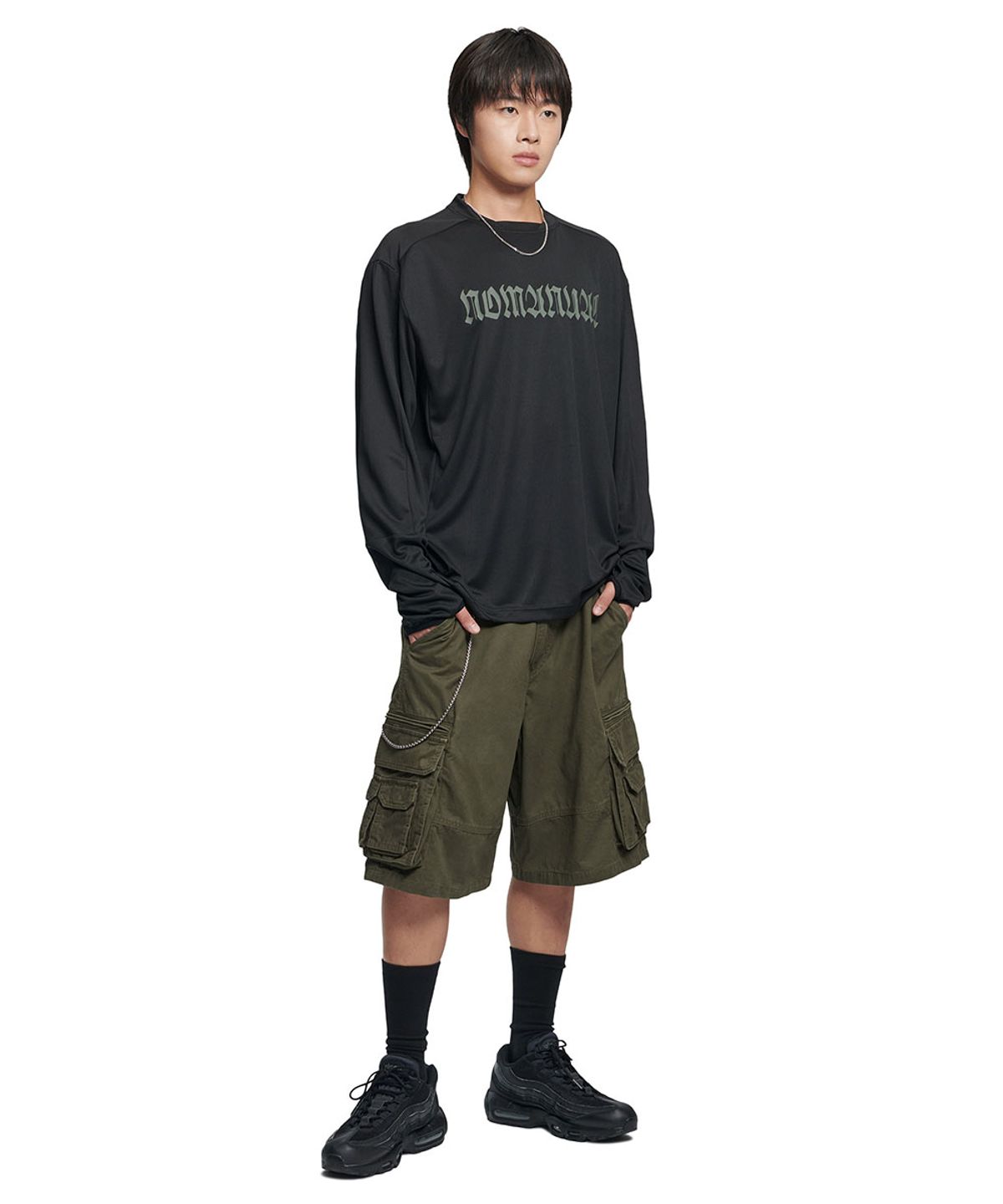 노매뉴얼(NOMANUAL) WASHED CARGO SHORTS - OLIVE