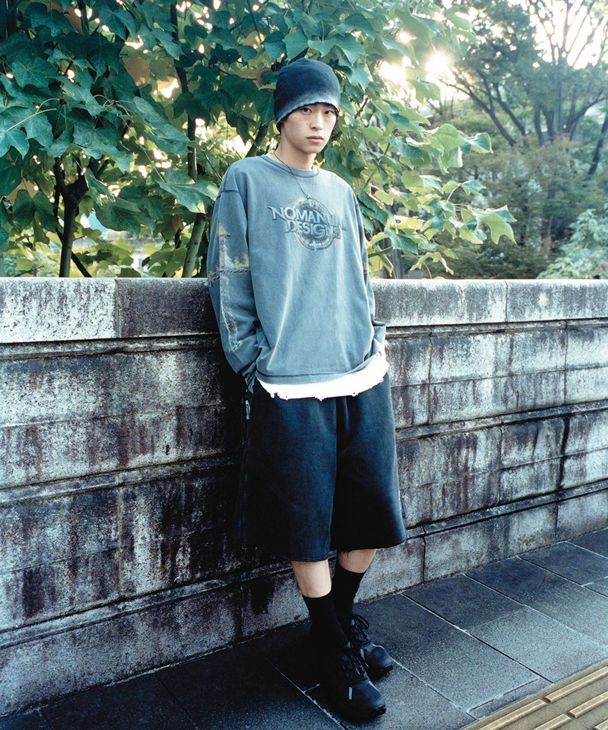 노매뉴얼(NOMANUAL) NM SKULL SWEATSHORT - WASHED BLACK