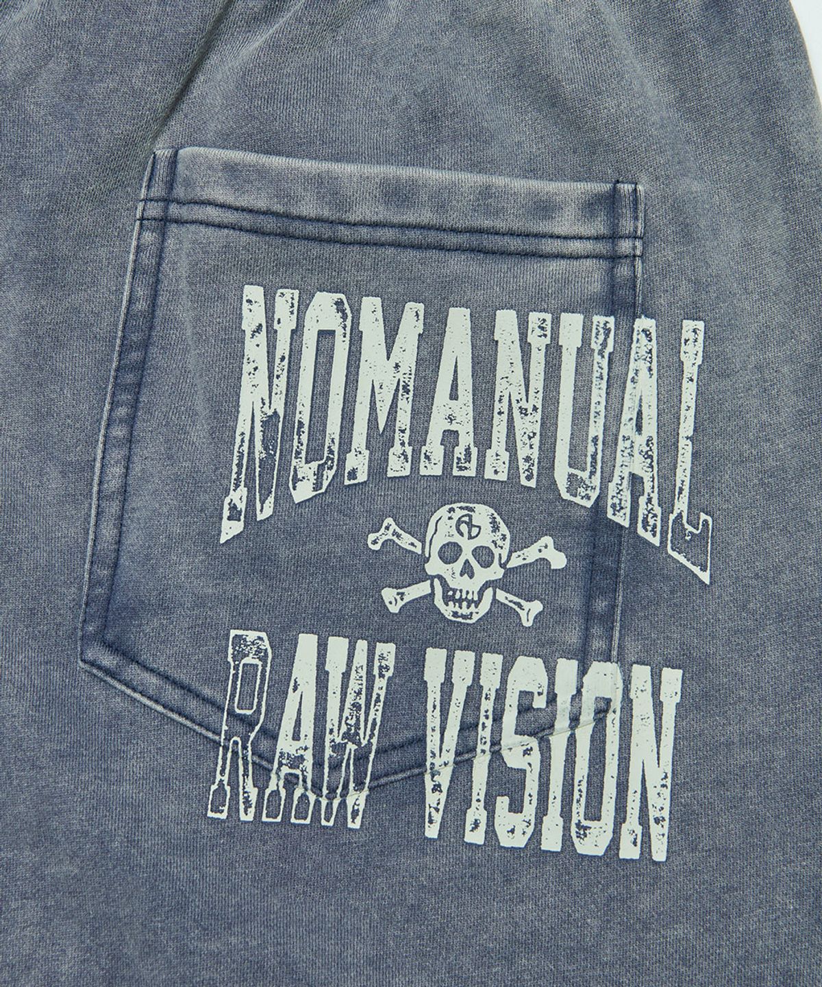 노매뉴얼(NOMANUAL) NM SKULL SWEATSHORT - WASHED NAVY