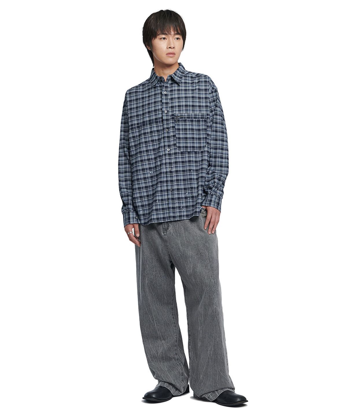 노매뉴얼(NOMANUAL) S.W WIDE DENIM PANTS - WASHED GRAY