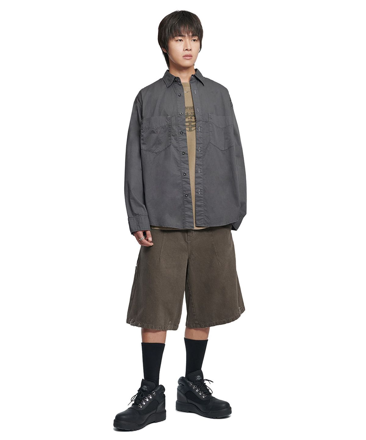 노매뉴얼(NOMANUAL) OVERDYED SHIRT - WASHED BLACK