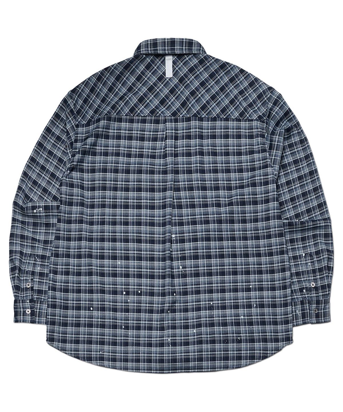 노매뉴얼(NOMANUAL) PAINTED PLAID SHIRT - NAVY