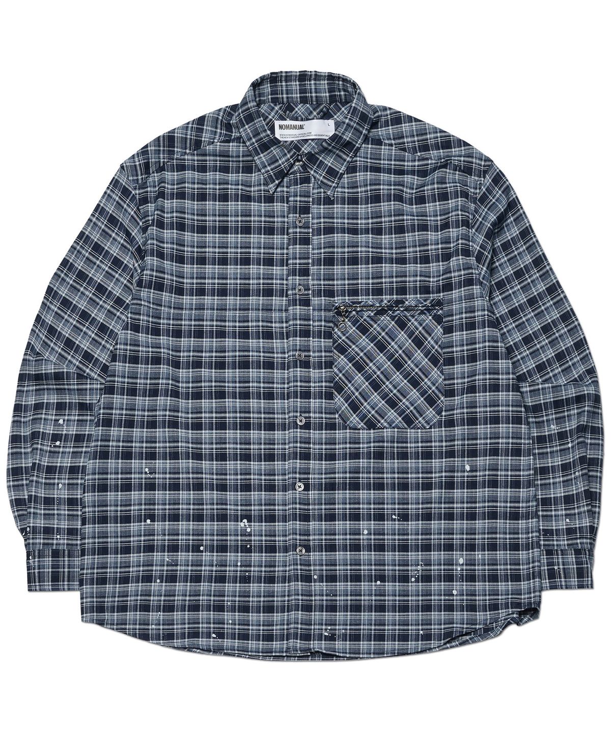 노매뉴얼(NOMANUAL) PAINTED PLAID SHIRT - NAVY