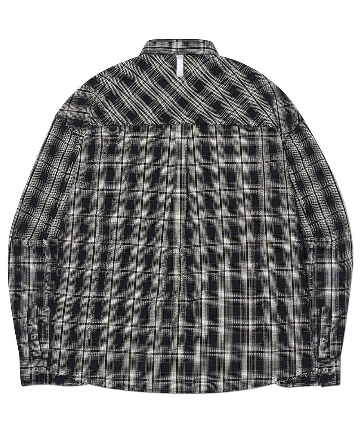 노매뉴얼(NOMANUAL) ROUGH SEERSUCKER CHECK SHIRTS - BLACK