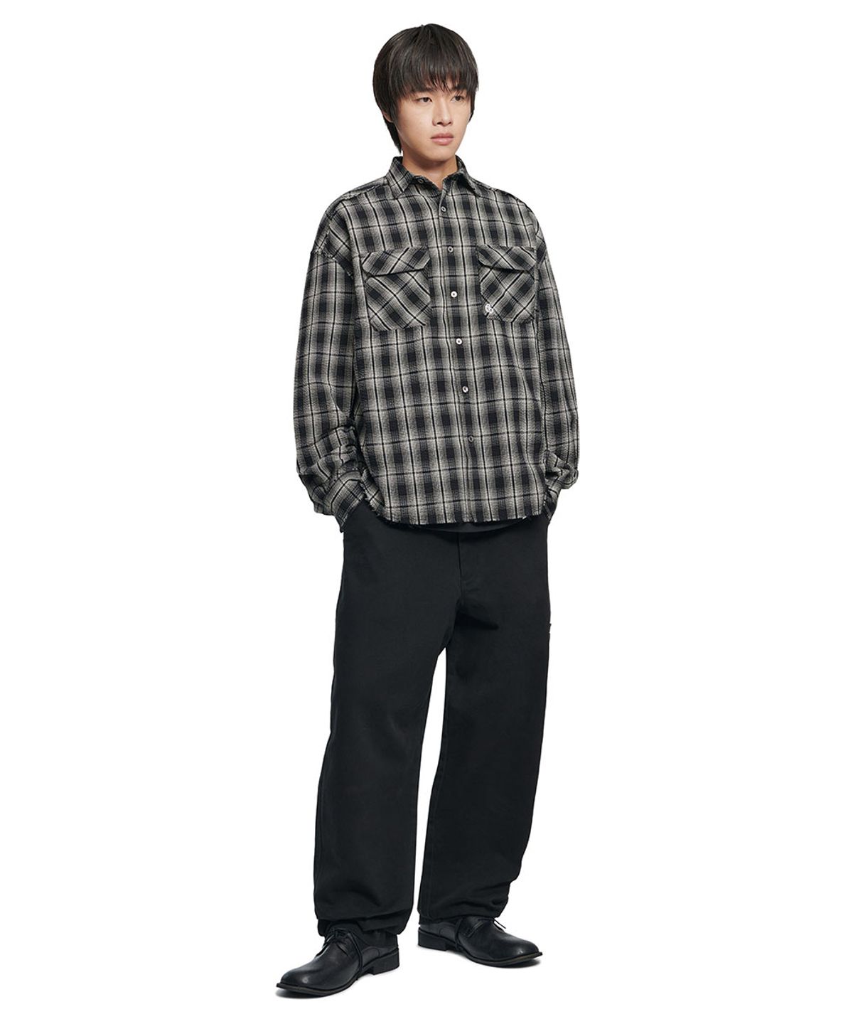 노매뉴얼(NOMANUAL) ROUGH SEERSUCKER CHECK SHIRTS - BLACK