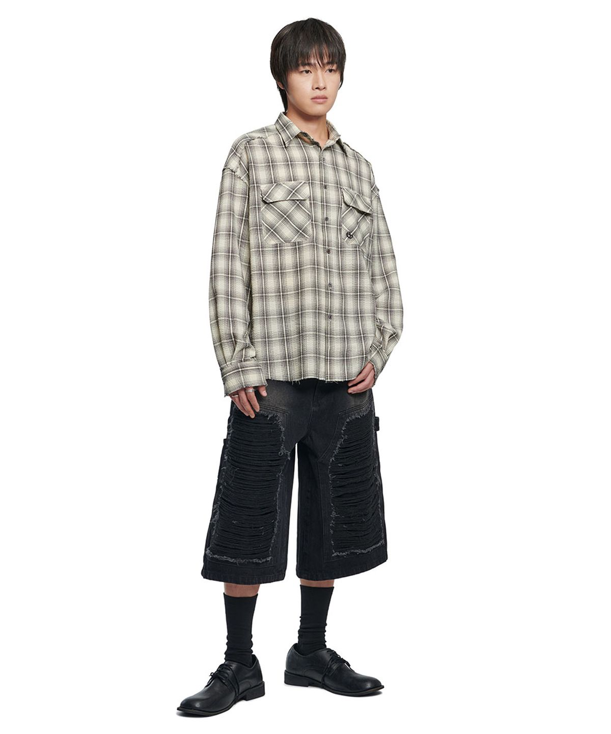 노매뉴얼(NOMANUAL) ROUGH SEERSUCKER CHECK SHIRTS - IVORY