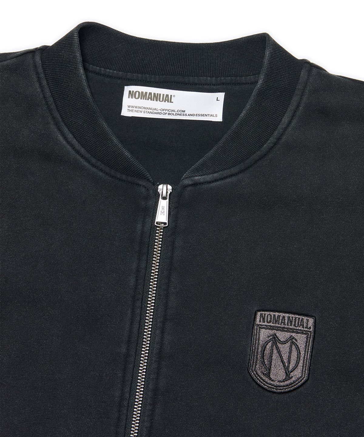 노매뉴얼(NOMANUAL) EMBLEM SWEAT ZIP-UP - WASHED BLACK