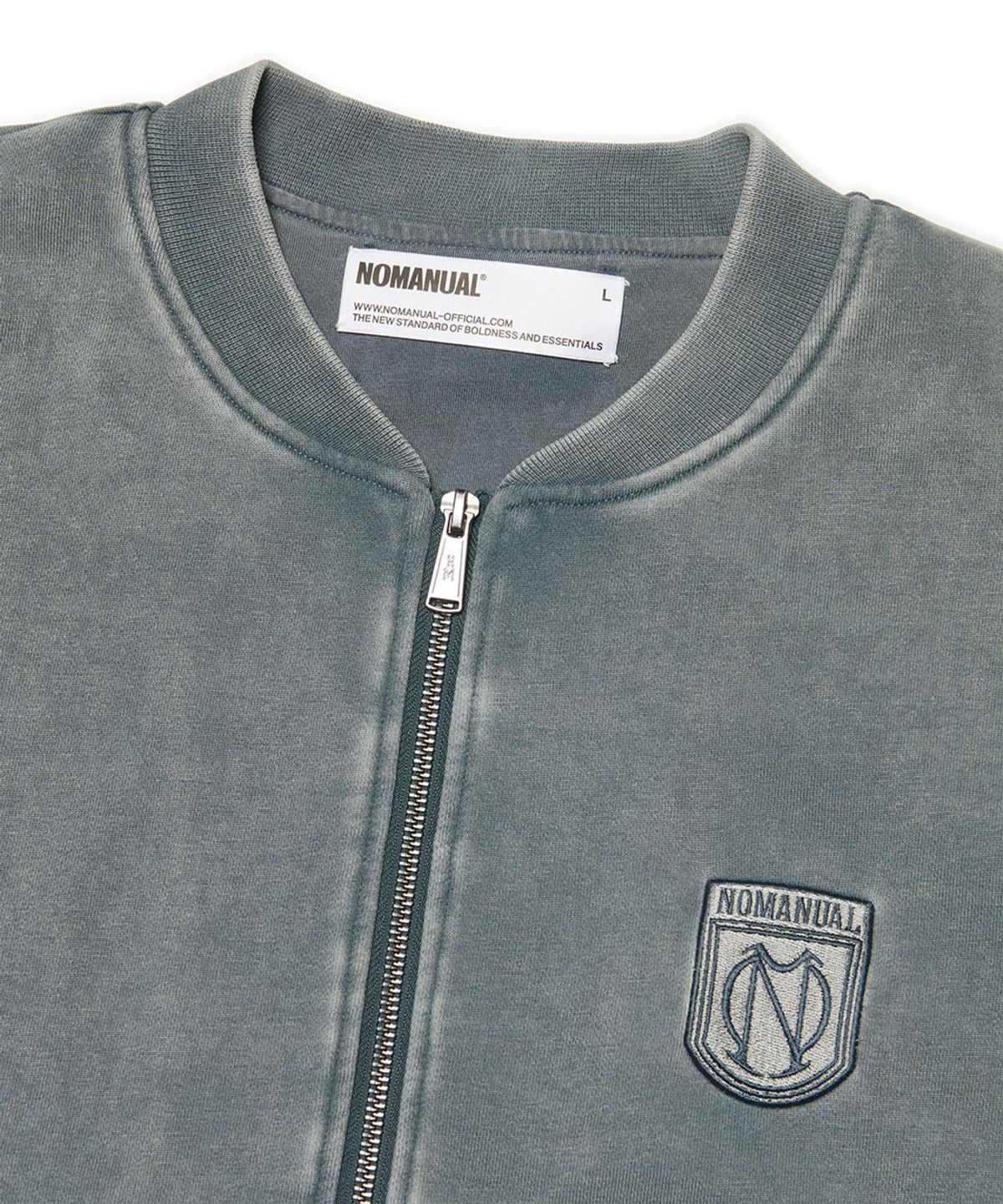 노매뉴얼(NOMANUAL) EMBLEM SWEAT ZIP-UP - WASHED GRAY