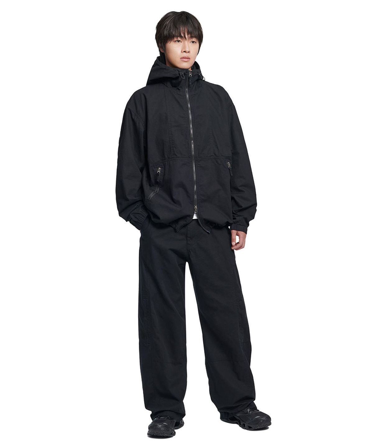 노매뉴얼(NOMANUAL) WASHED HOODED JACKET - BLACK