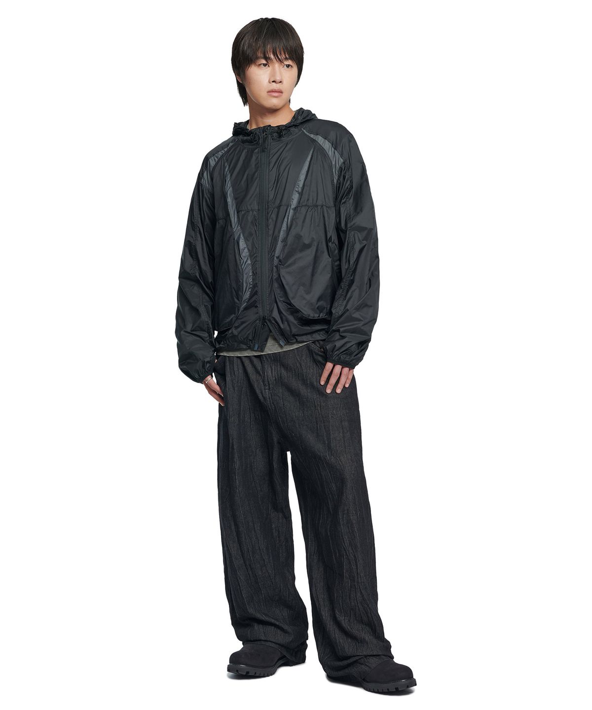 노매뉴얼(NOMANUAL) LIGHT SLASH JACKET - GLOSSY BLACK