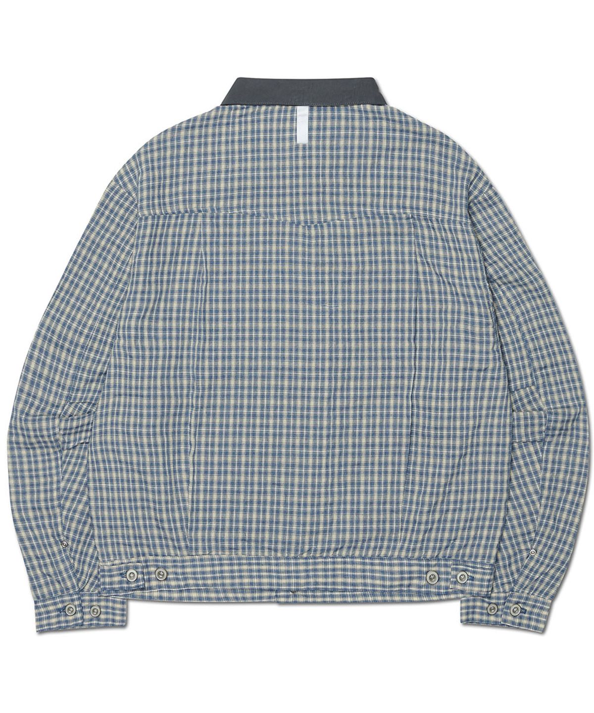 노매뉴얼(NOMANUAL) CHECK TRUCKER JACKET - WASHED BLUE