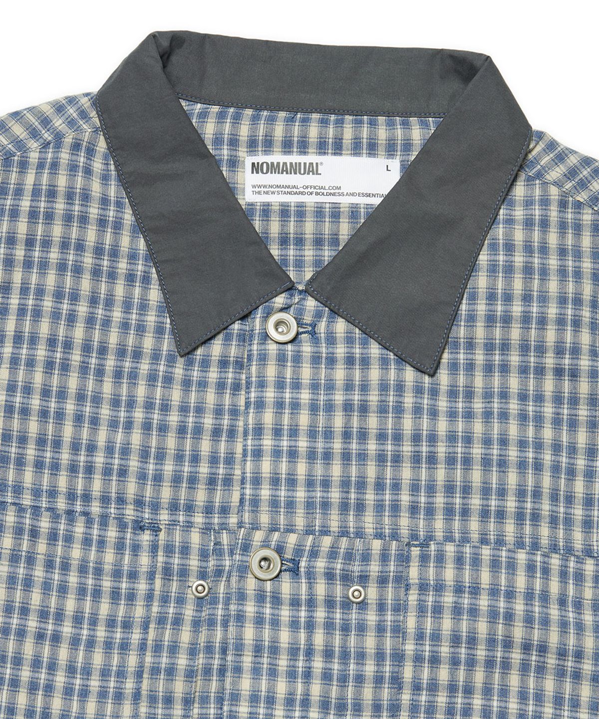 노매뉴얼(NOMANUAL) CHECK TRUCKER JACKET - WASHED BLUE