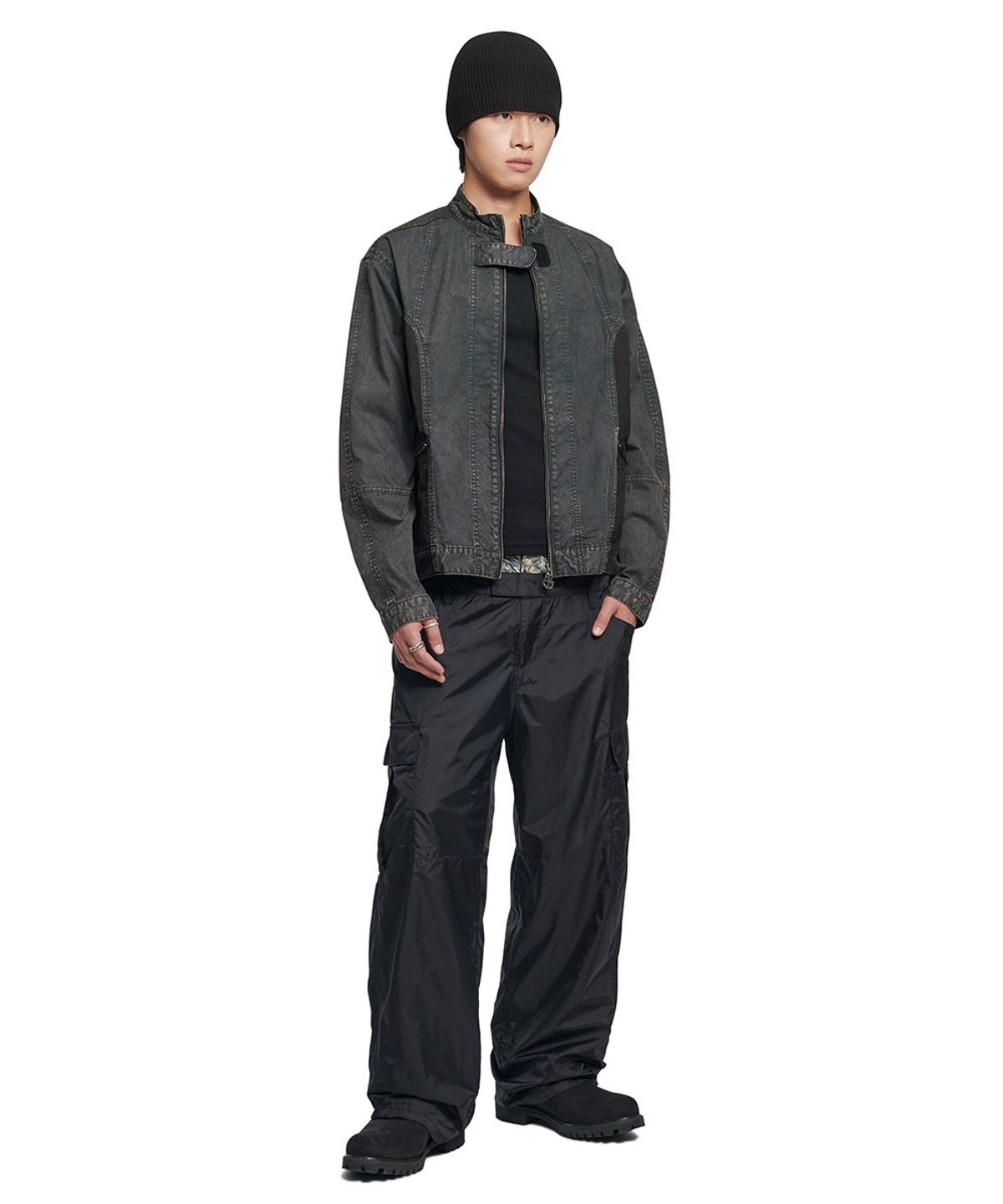 노매뉴얼(NOMANUAL) OVERDYED TWO-TONE JACKET - BLACK