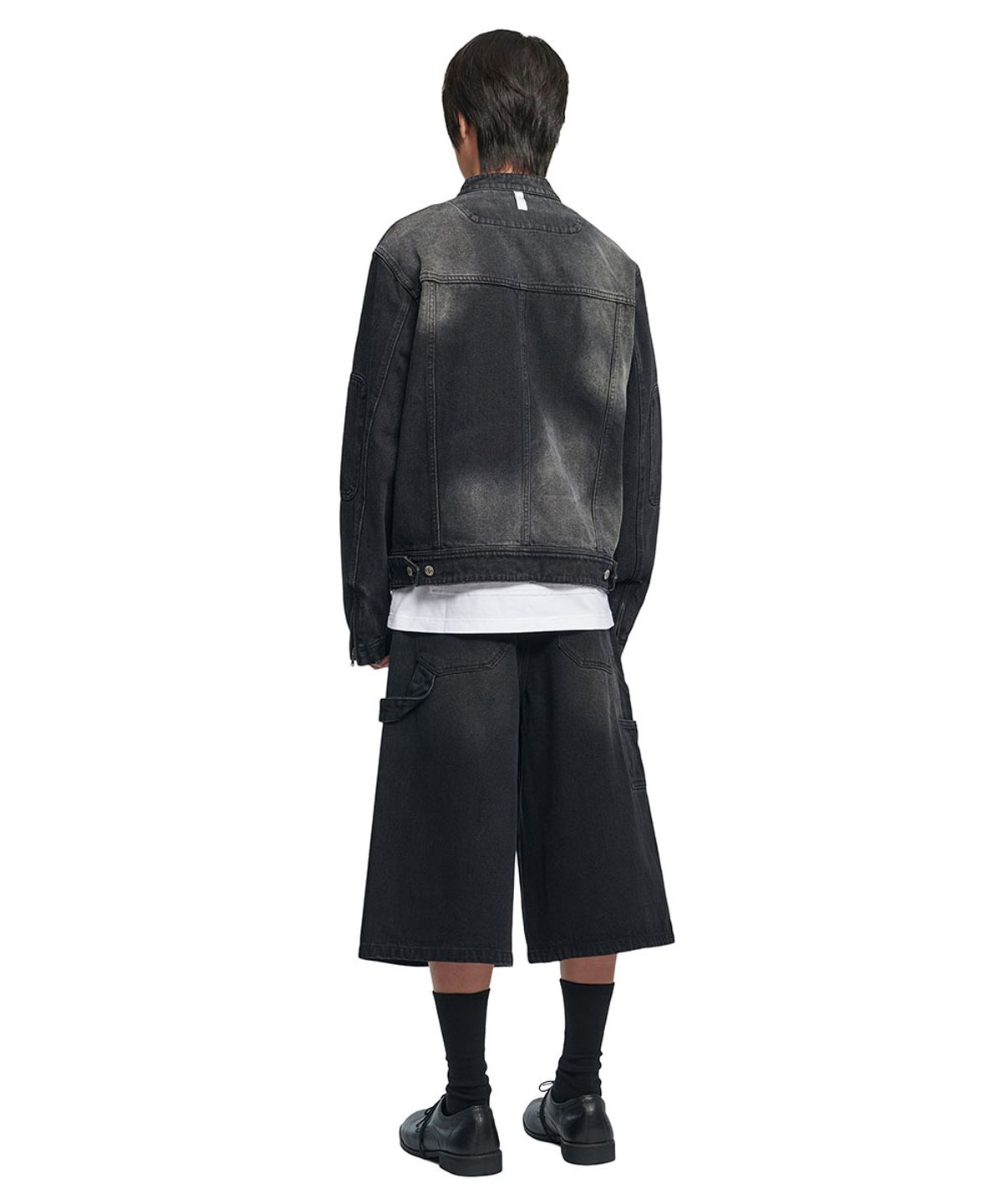 노매뉴얼(NOMANUAL) WASHED DENIM RIDER JACKET - WASHED BLACK