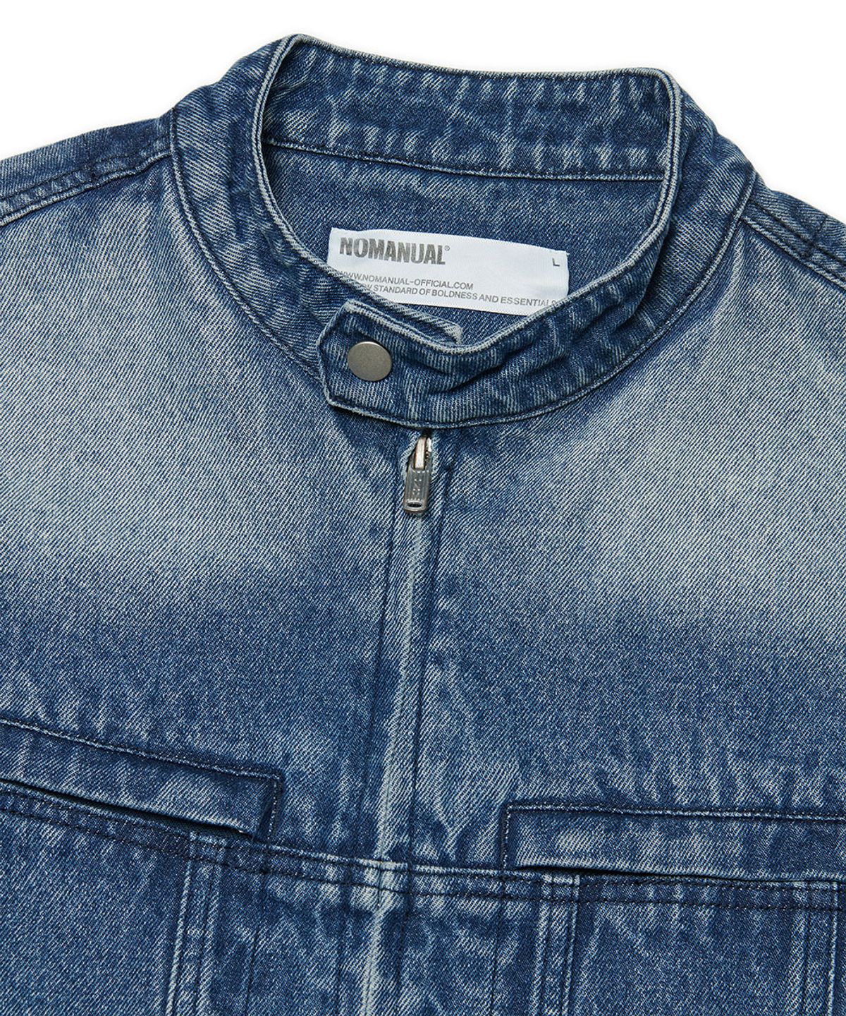 노매뉴얼(NOMANUAL) WASHED DENIM RIDER JACKET - WASHED BLUE