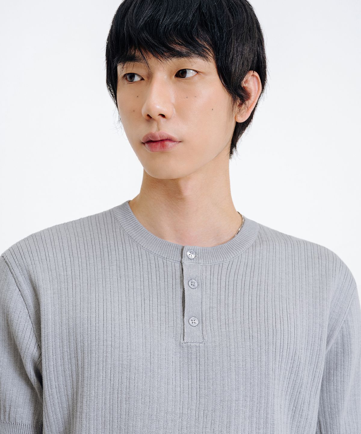 리메인세컨드(LEMAIN SECOND) 클래식 헨리넥 워셔블 반팔 니트 [그레이]