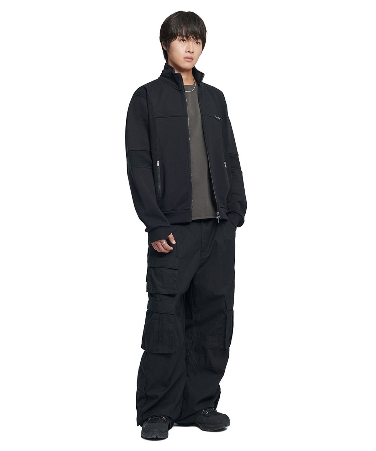 노매뉴얼(NOMANUAL) NM WAFFLE BLENDED JERSEY - BLACK