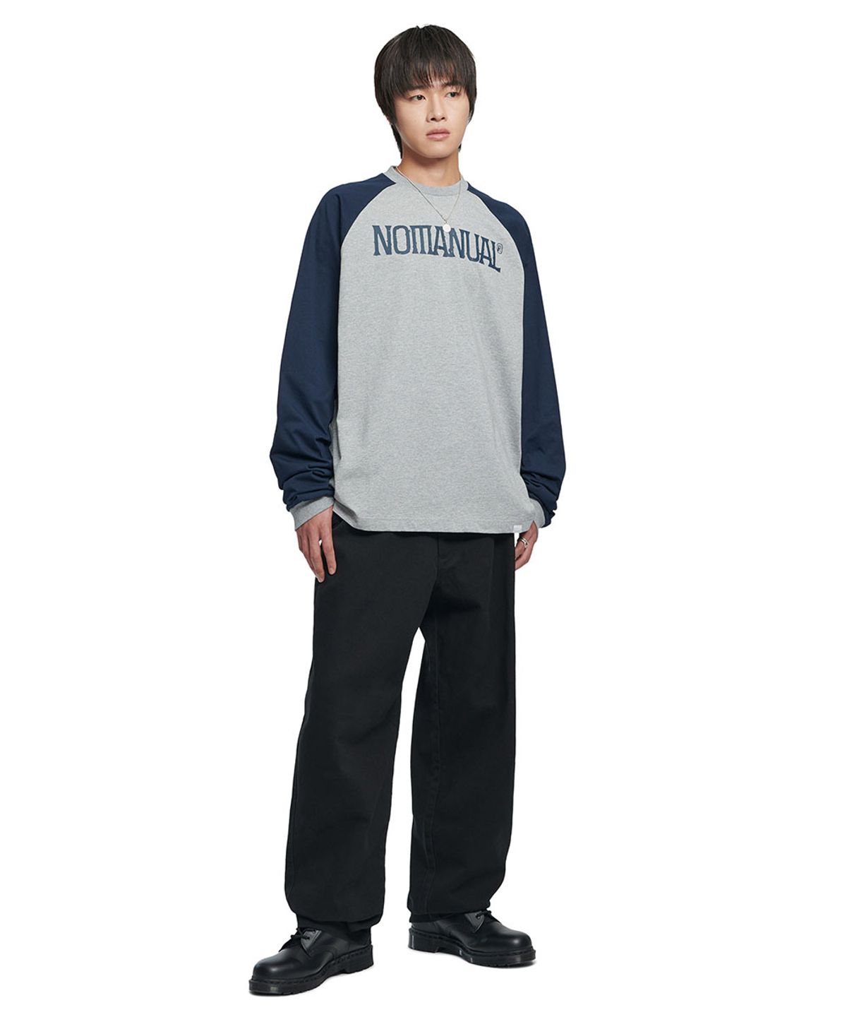 노매뉴얼(NOMANUAL) DUO TONE RAGLAN LONG SLEEVE TEE - DARK NAVY