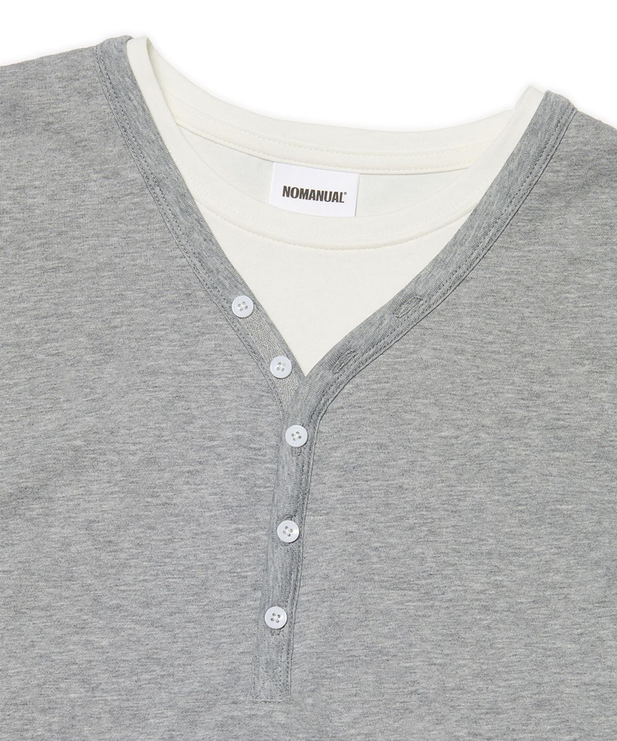 노매뉴얼(NOMANUAL) LAYERED HENLEY NECK LONG SLEEVE TEE - GRAY