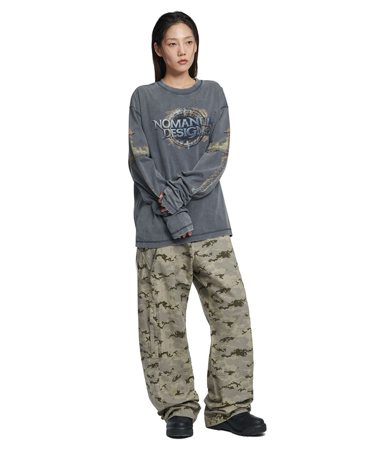 노매뉴얼(NOMANUAL) ARC CORE LONG SLEEVE TEE - WASHED CHARCOAL
