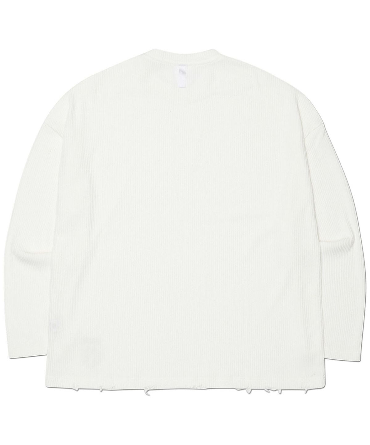 노매뉴얼(NOMANUAL) EMBLEM DAMAGED KNIT LONG SLEEVE TEE - WHITE