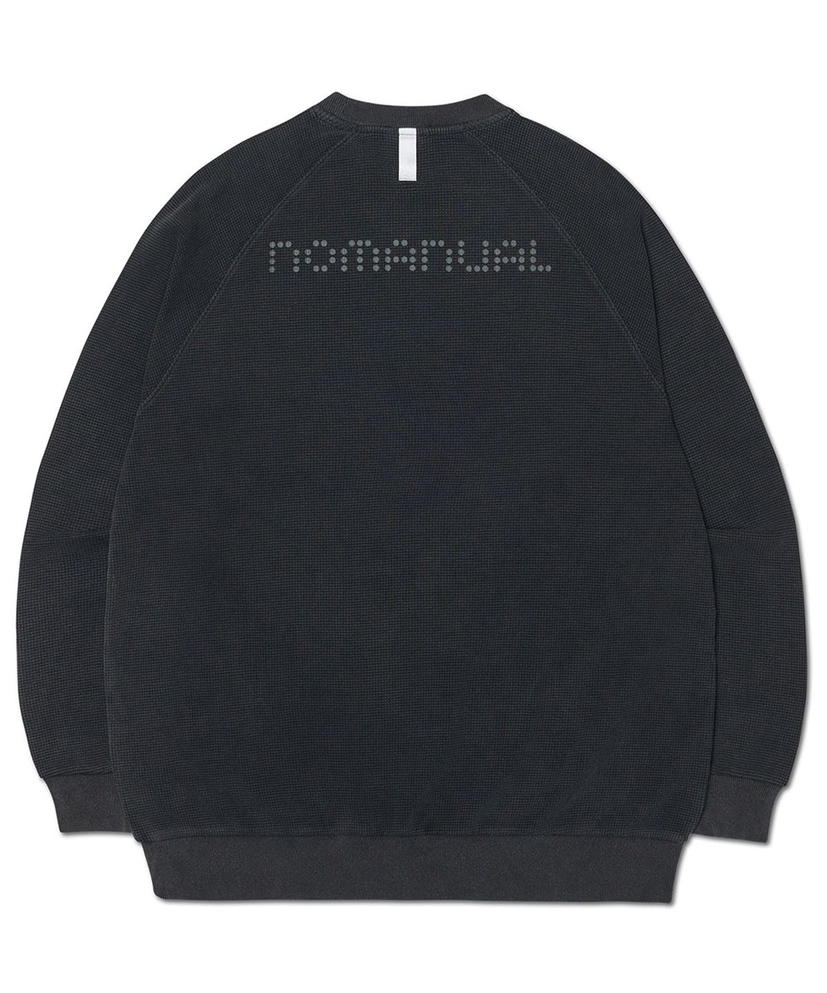 노매뉴얼(NOMANUAL) DOT MATRIX TEXT WAFFLE LONG SLEEVE TEE - WASHED CHARCOAL