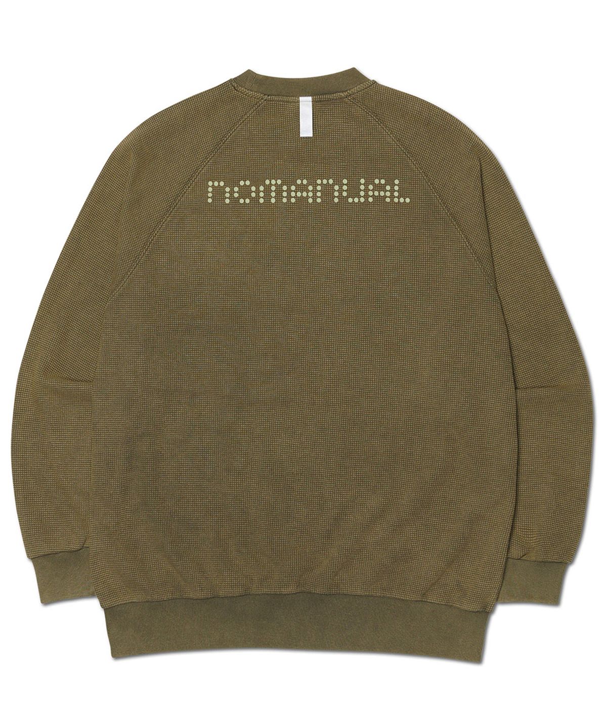 노매뉴얼(NOMANUAL) DOT MATRIX TEXT WAFFLE LONG SLEEVE TEE - WASHED KHAKI