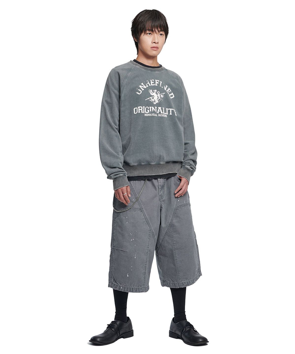노매뉴얼(NOMANUAL) UNREFINED EMBLEM RAGLAN SWEATSHIRT - WASHED GRAY