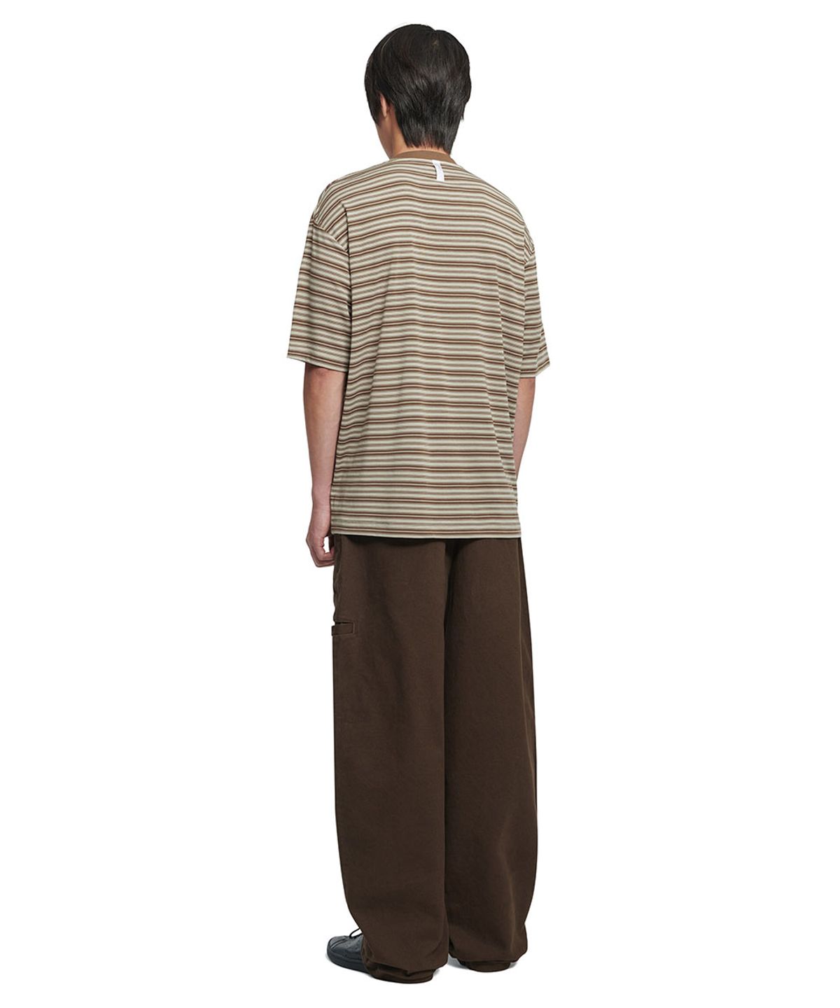 노매뉴얼(NOMANUAL) OFFBEAT STRIPE T-SHIRT - BROWN