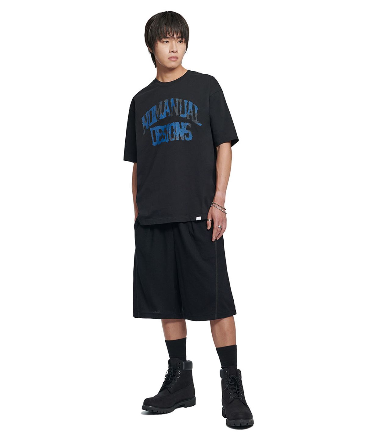 노매뉴얼(NOMANUAL) SMEAR ARCH LOGO T-SHIRT - BLACK