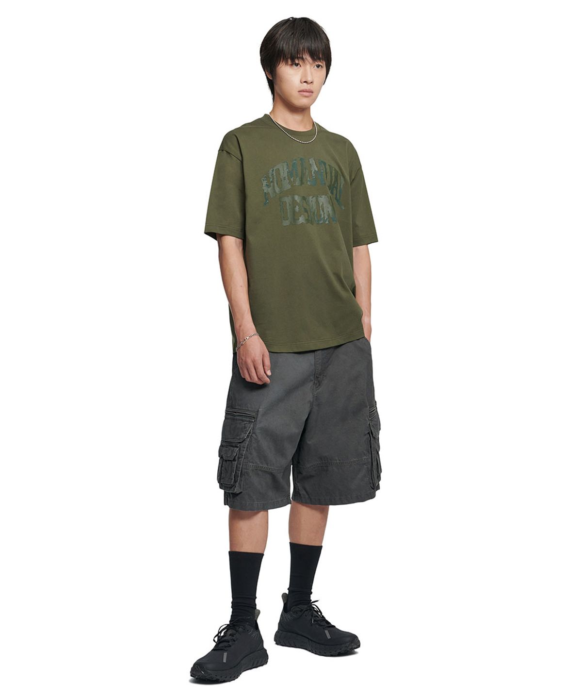 노매뉴얼(NOMANUAL) SMEAR ARCH LOGO T-SHIRT - KHAKI