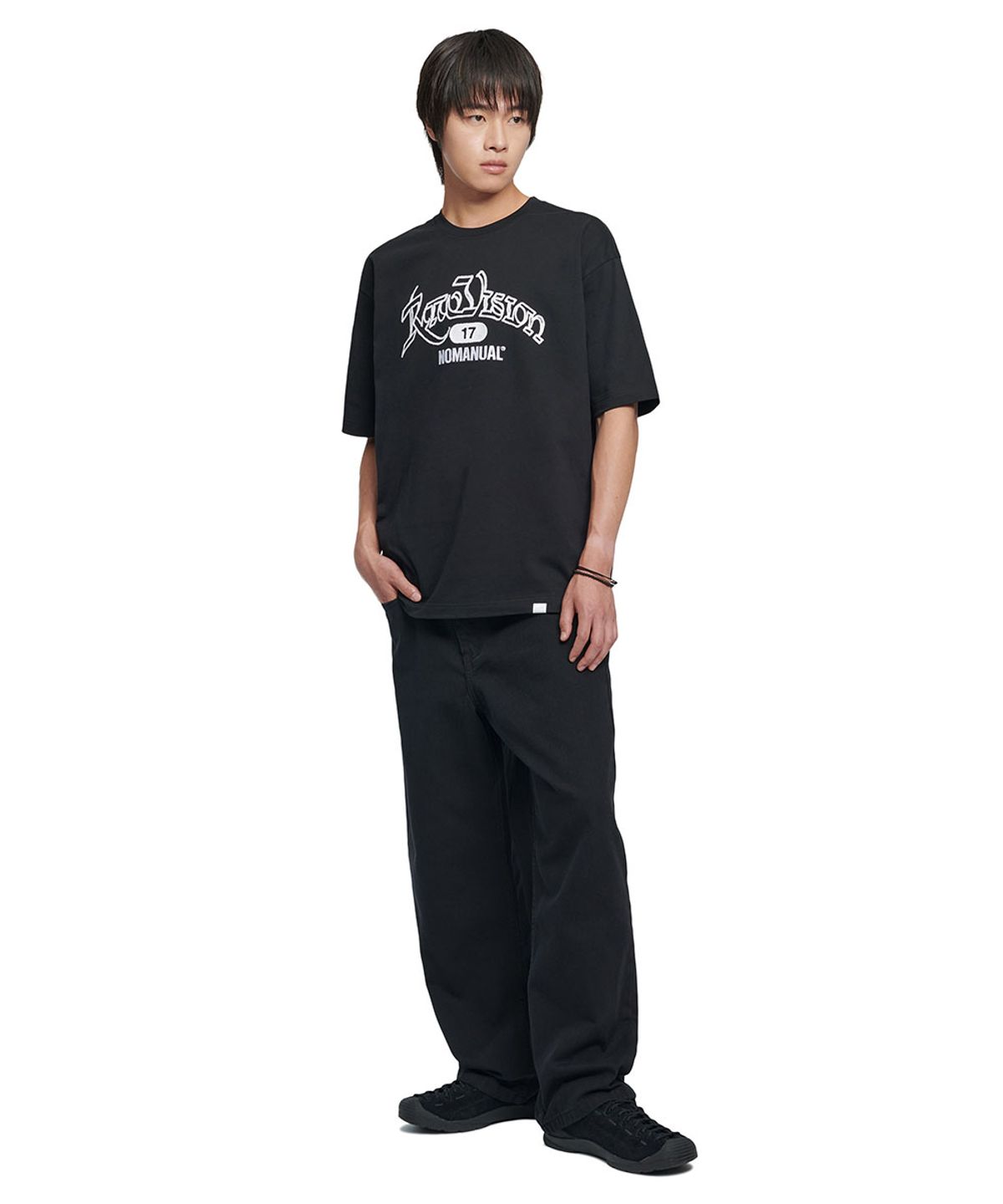노매뉴얼(NOMANUAL) RAW CHAIN STITCHED T-SHIRT - BLACK