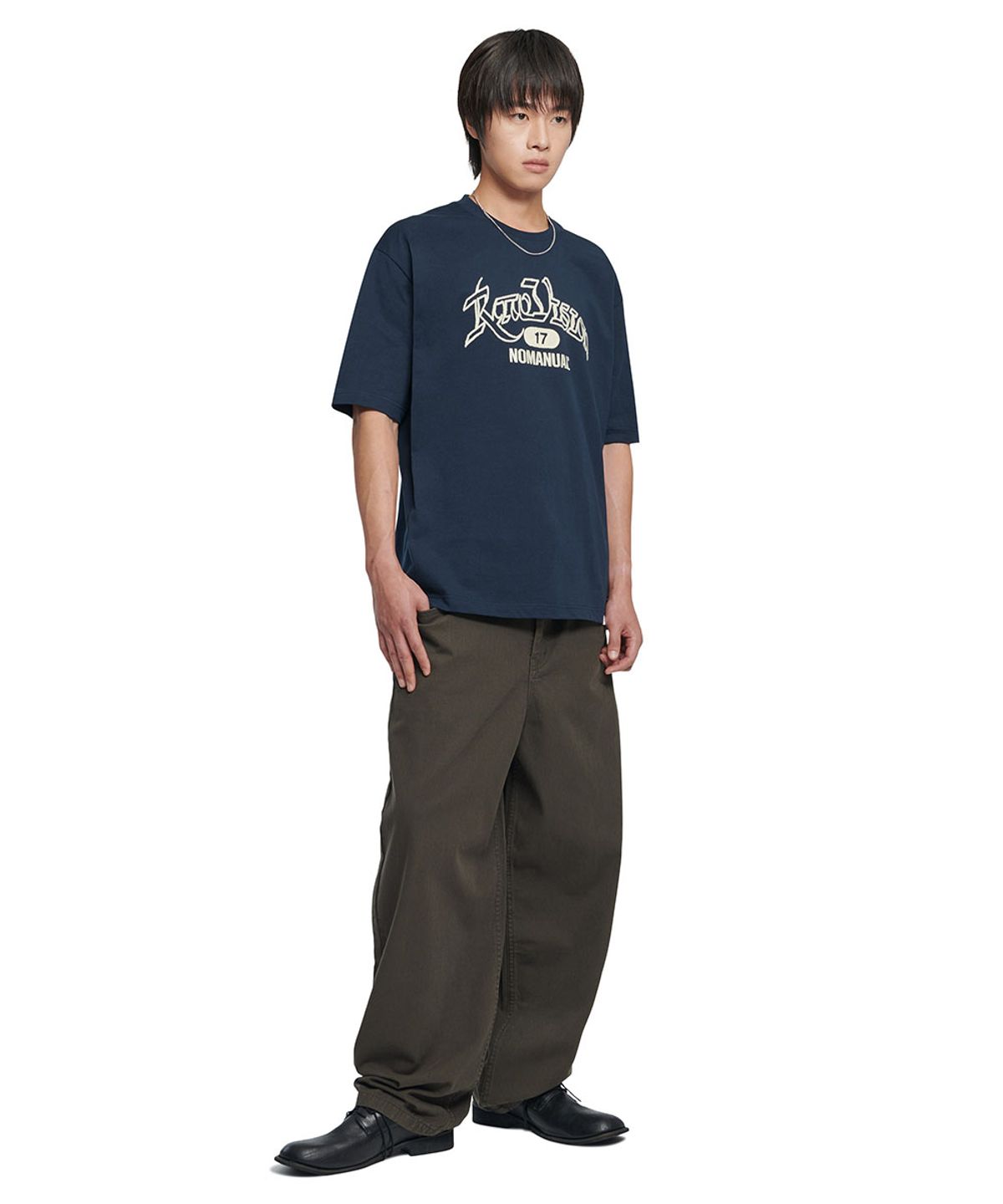 노매뉴얼(NOMANUAL) RAW CHAIN STITCHED T-SHIRT - DARK NAVY