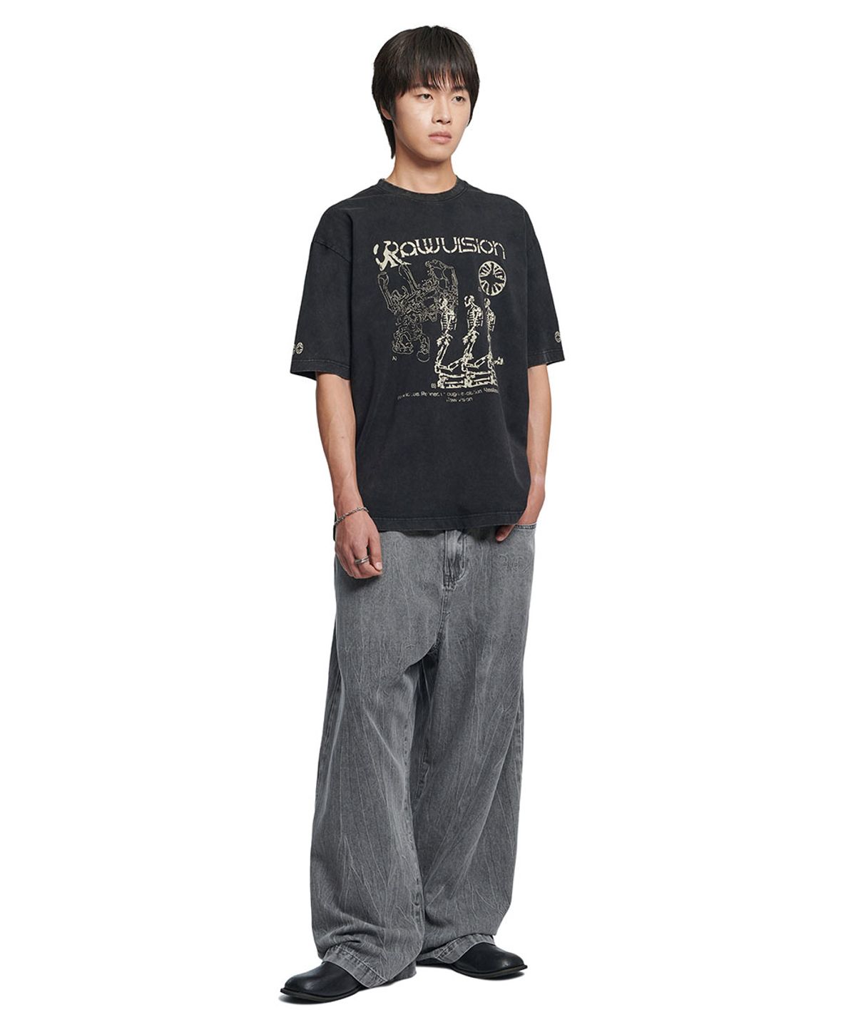 노매뉴얼(NOMANUAL) S.I WASHED T-SHIRT - WASHED BLACK