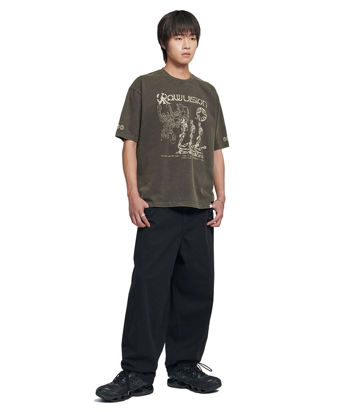 노매뉴얼(NOMANUAL) S.I WASHED T-SHIRT - WASHED CHARCOAL