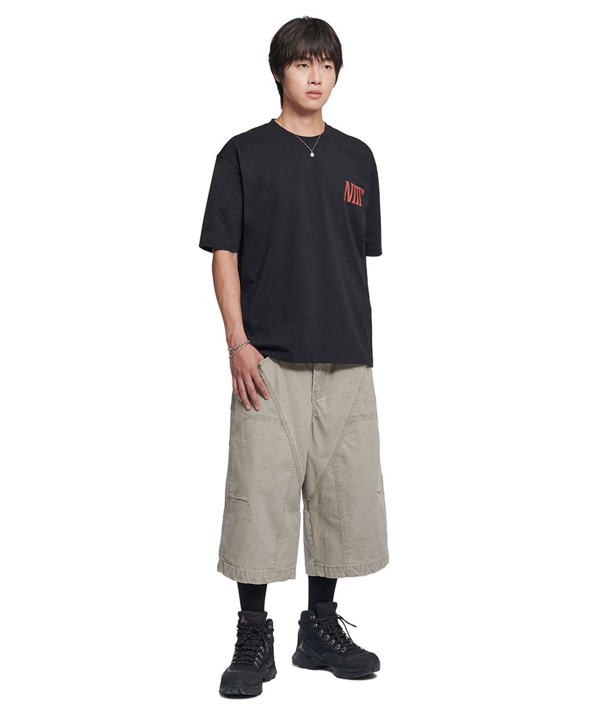 노매뉴얼(NOMANUAL) TWO FACE LOGO T-SHIRT - BLACK