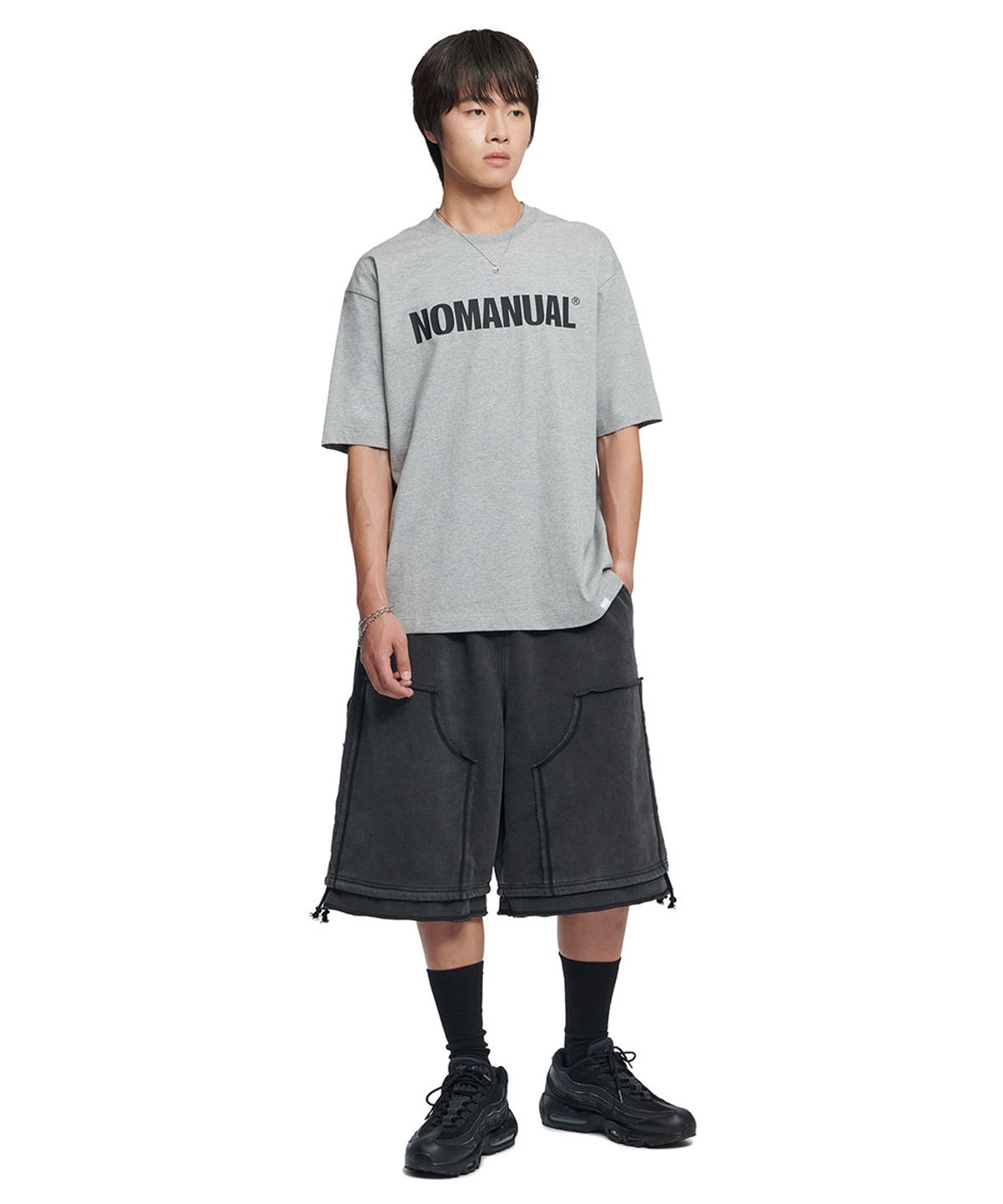 노매뉴얼(NOMANUAL) NM TEXT LOGO T-SHIRT - MELANGE