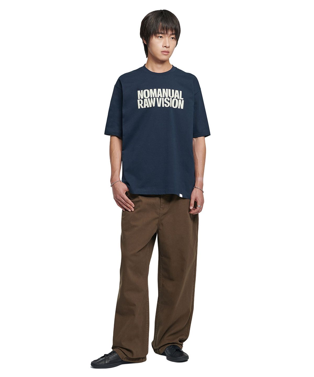 노매뉴얼(NOMANUAL) ROUGH TEXTURE PRINT T-SHIRT - DARK NAVY