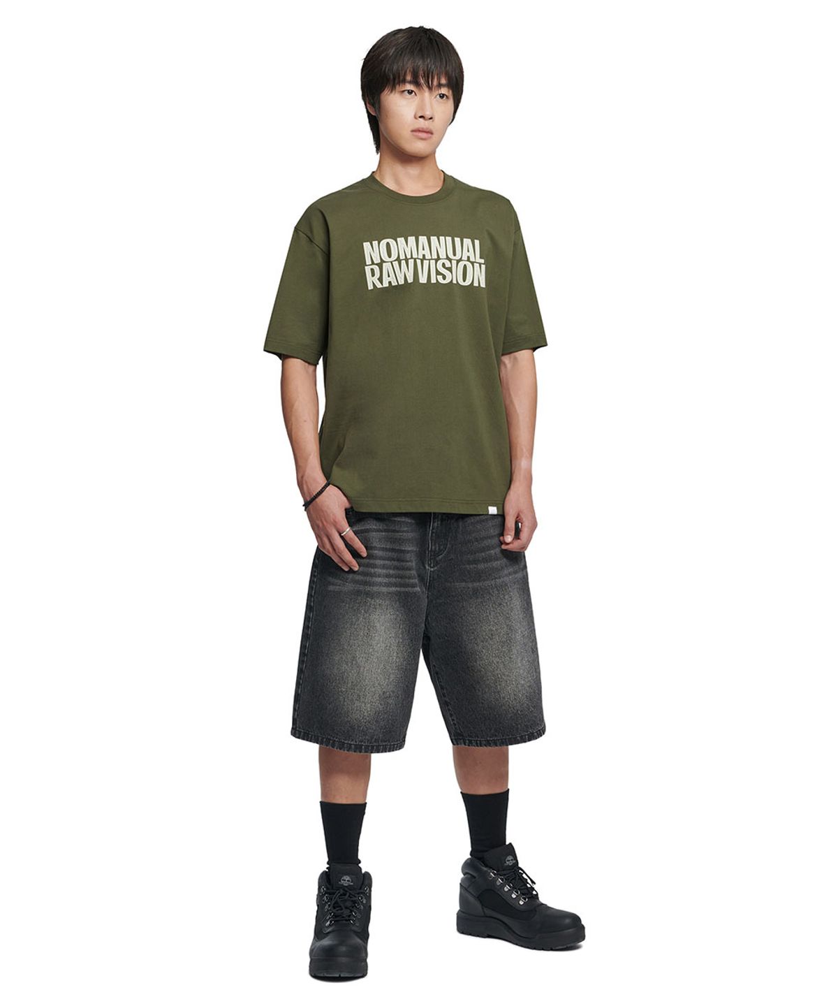 노매뉴얼(NOMANUAL) ROUGH TEXTURE PRINT T-SHIRT - KHAKI