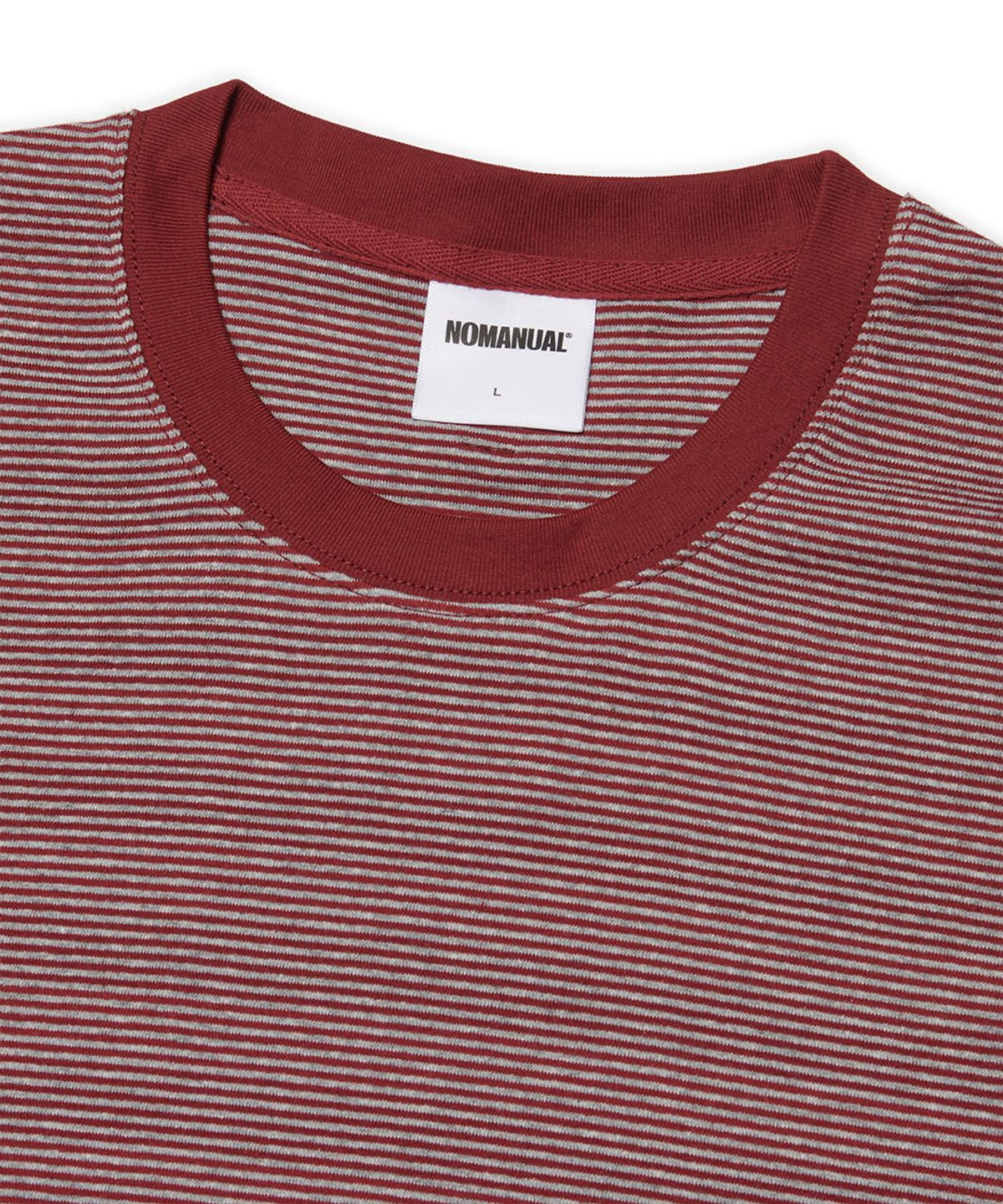 노매뉴얼(NOMANUAL) FINE STRIPE T-SHIRT - BURGUNDY