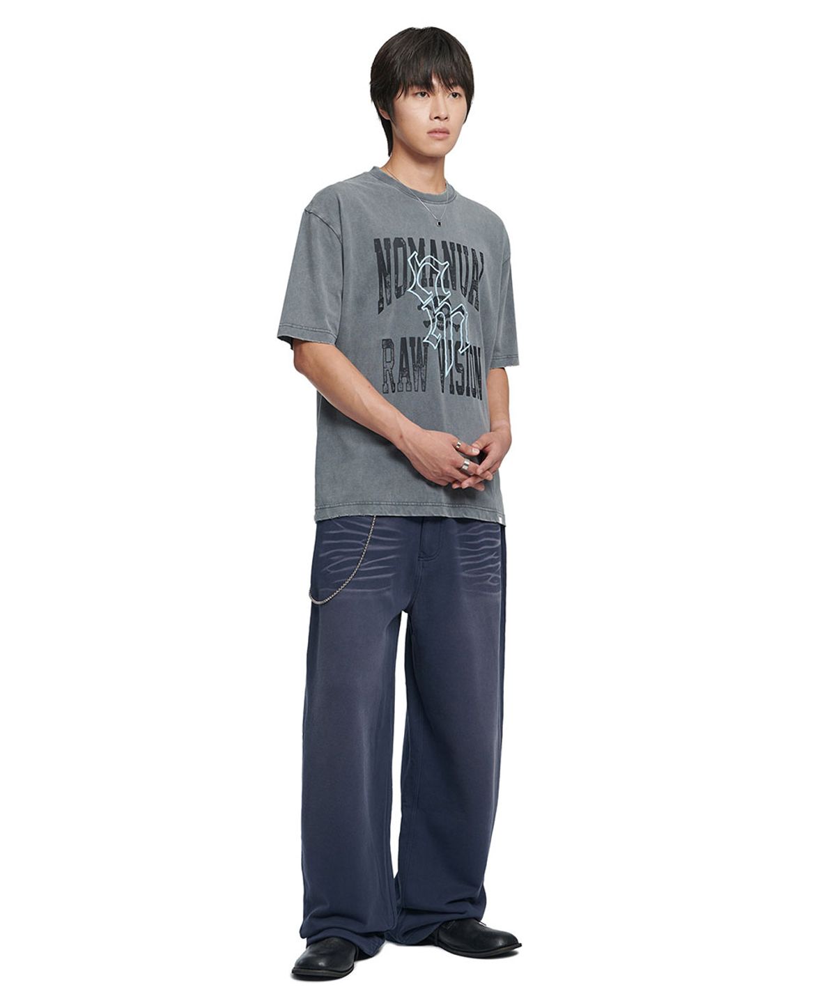 노매뉴얼(NOMANUAL) NM SKULL T-SHIRT - WASHED GRAY