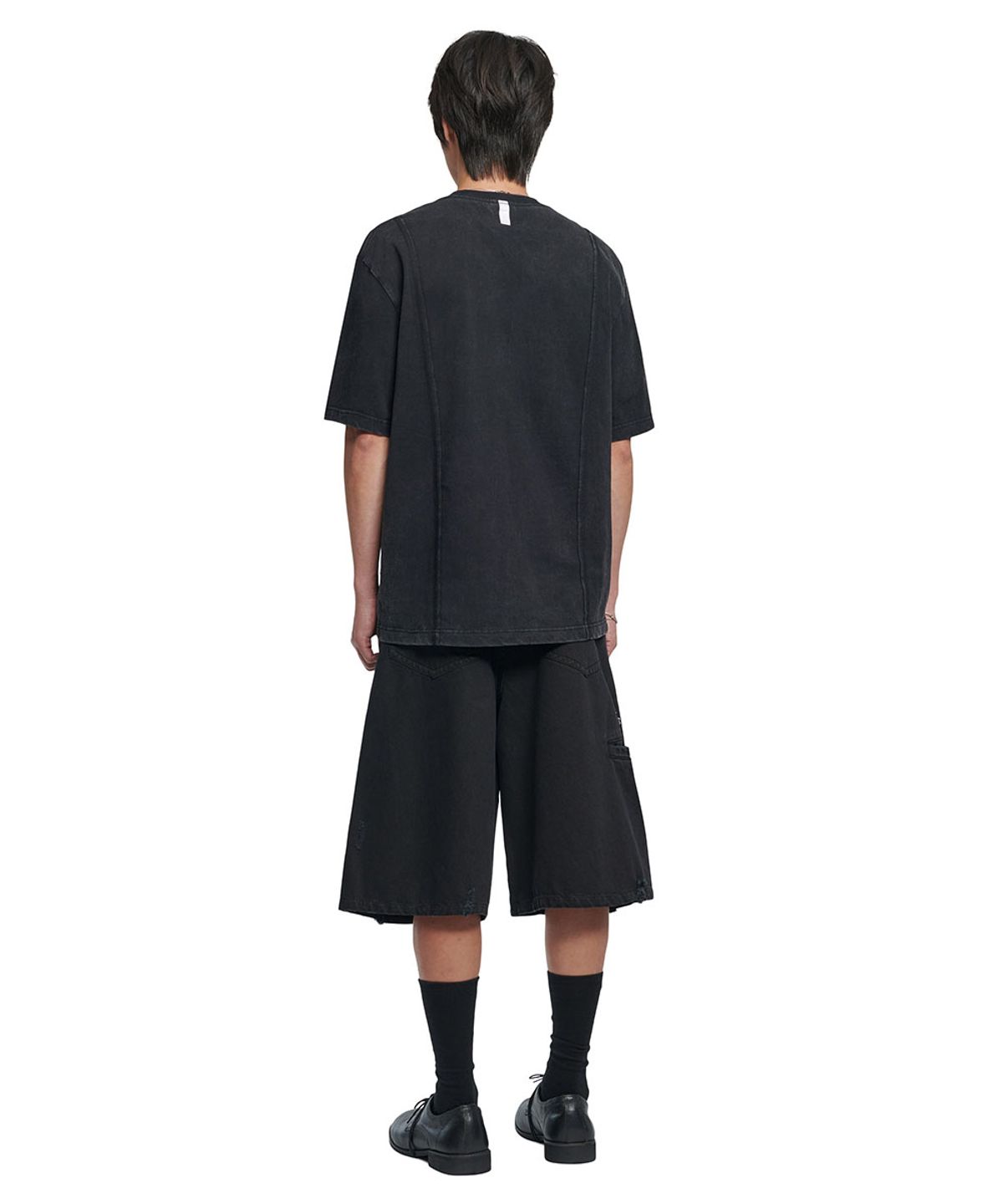 노매뉴얼(NOMANUAL) DUAL SLASH EMBLEM T-SHIRT - WASHED BLACK