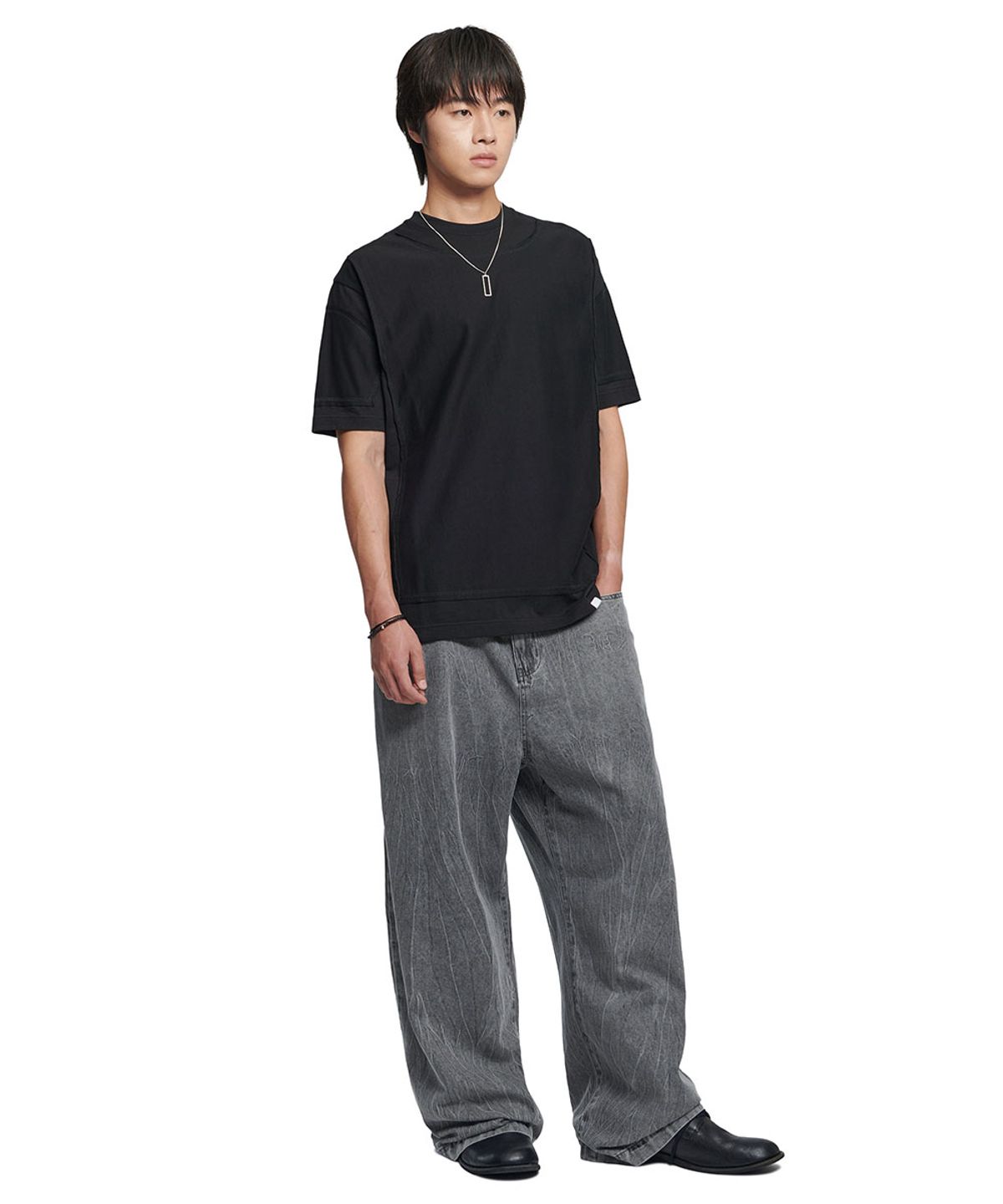 노매뉴얼(NOMANUAL) OVERLAY T-SHIRT - BLACK