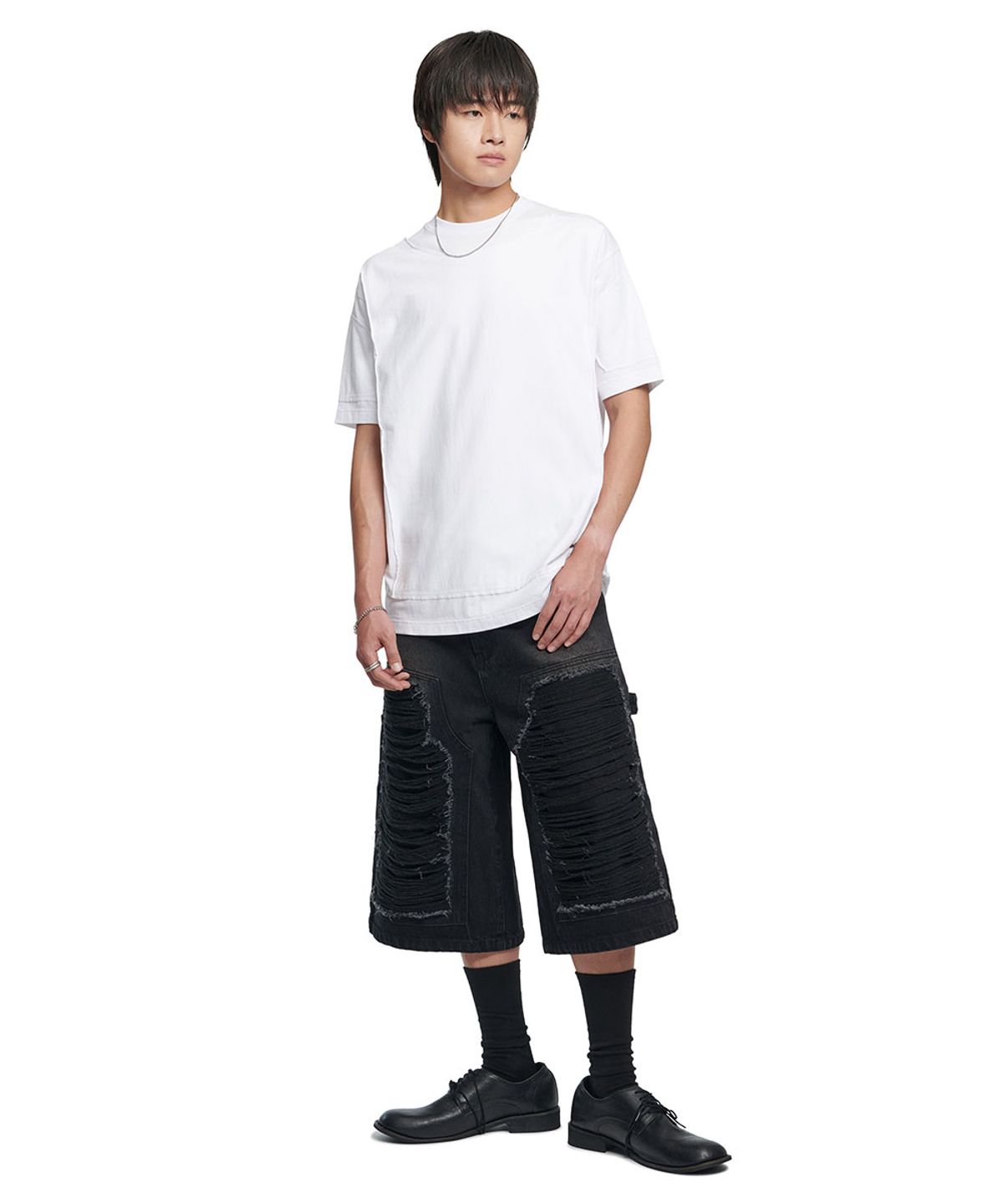 노매뉴얼(NOMANUAL) OVERLAY T-SHIRT - OFF WHITE