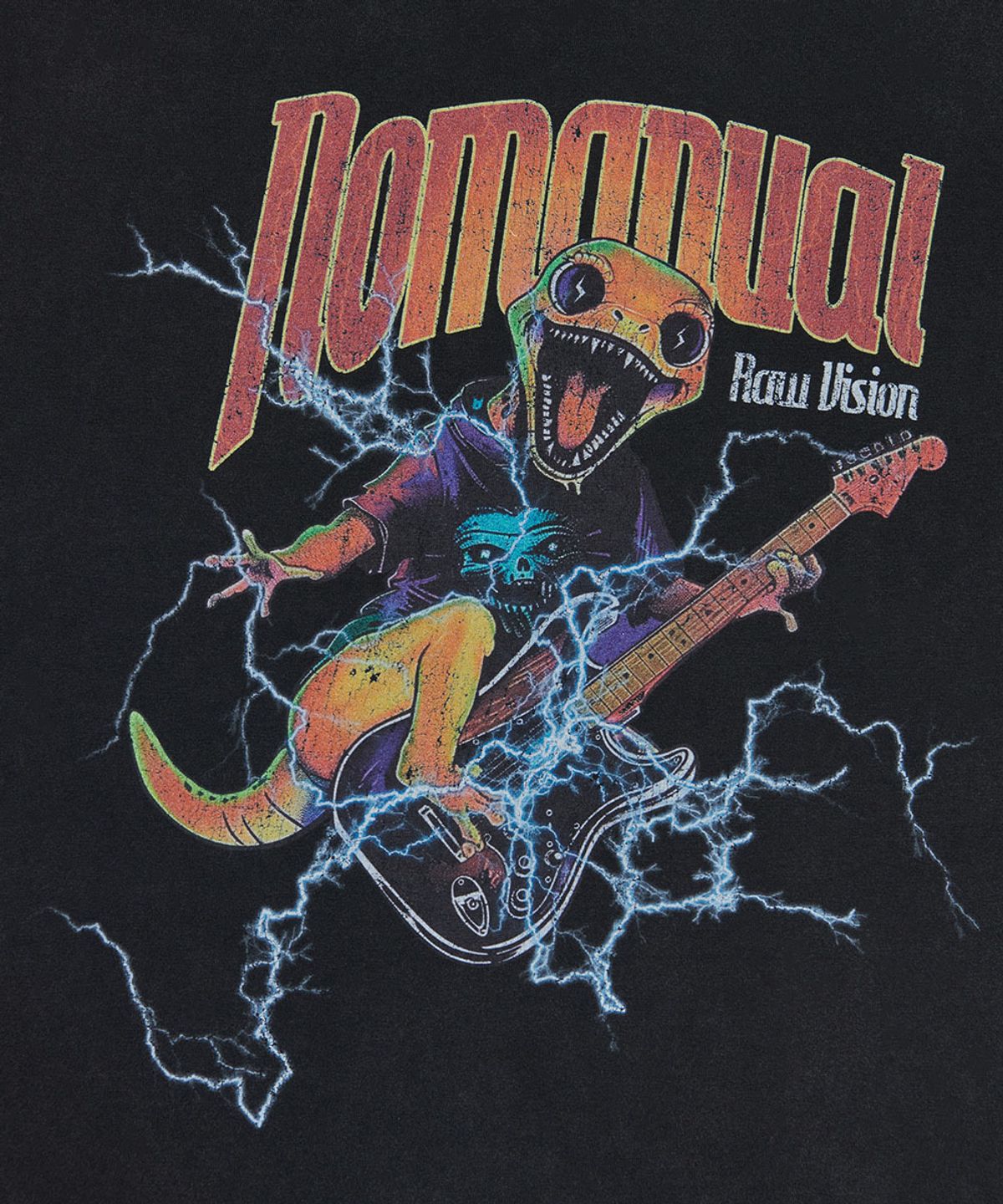 노매뉴얼(NOMANUAL) HEAVY METAL GECKO T-SHIRT - WASHED BLACK