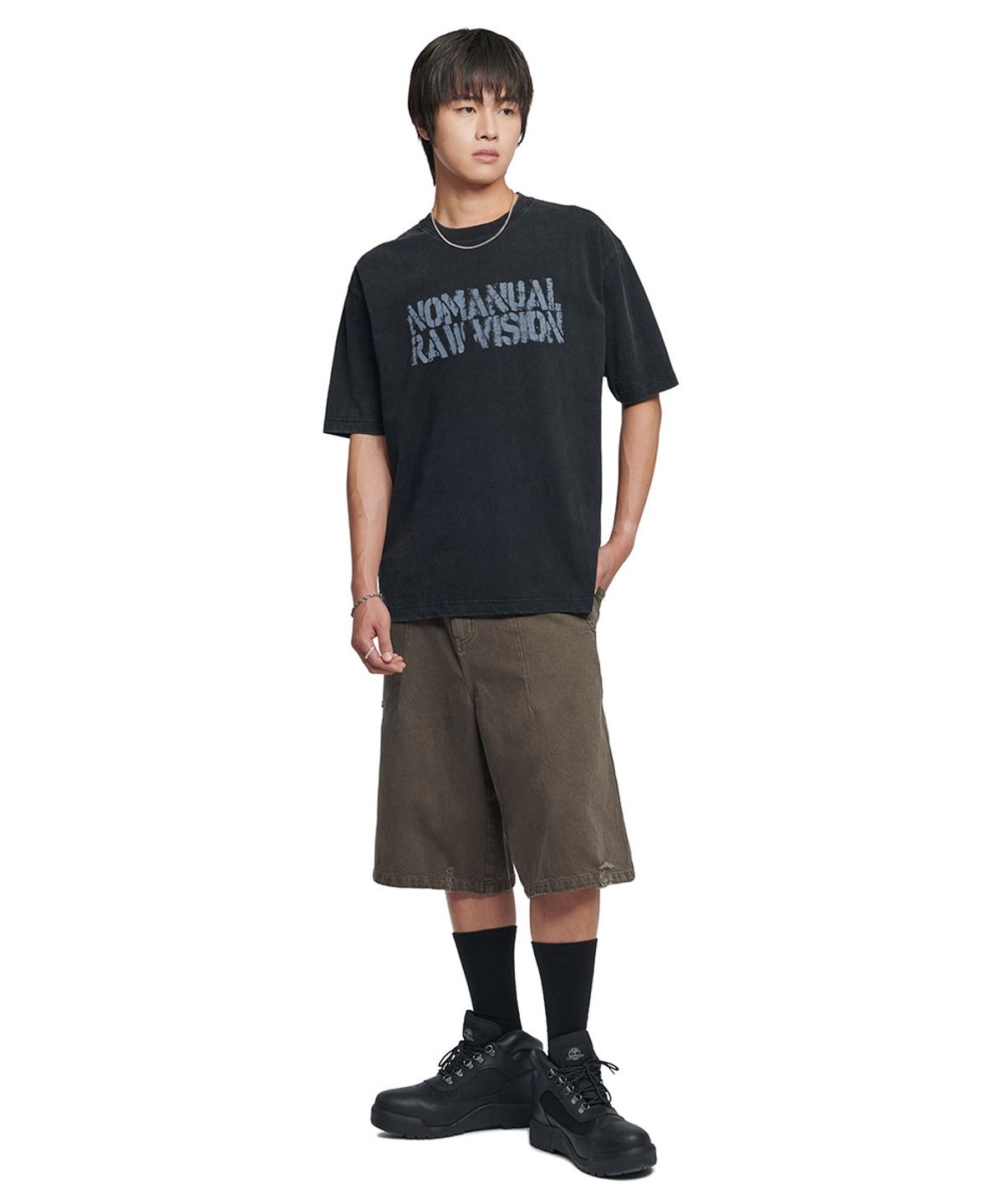 노매뉴얼(NOMANUAL) RAWMARK T-SHIRT - WASHED BLACK