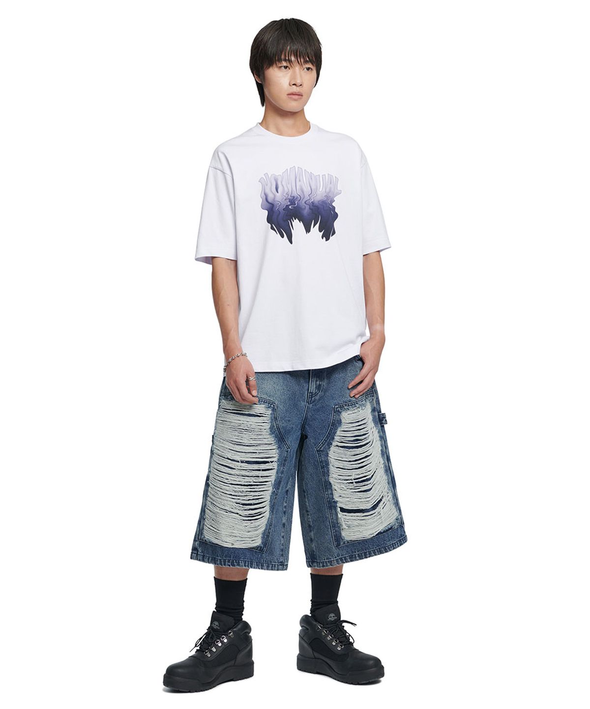노매뉴얼(NOMANUAL) MELTING LOGO T-SHIRT - WHITE