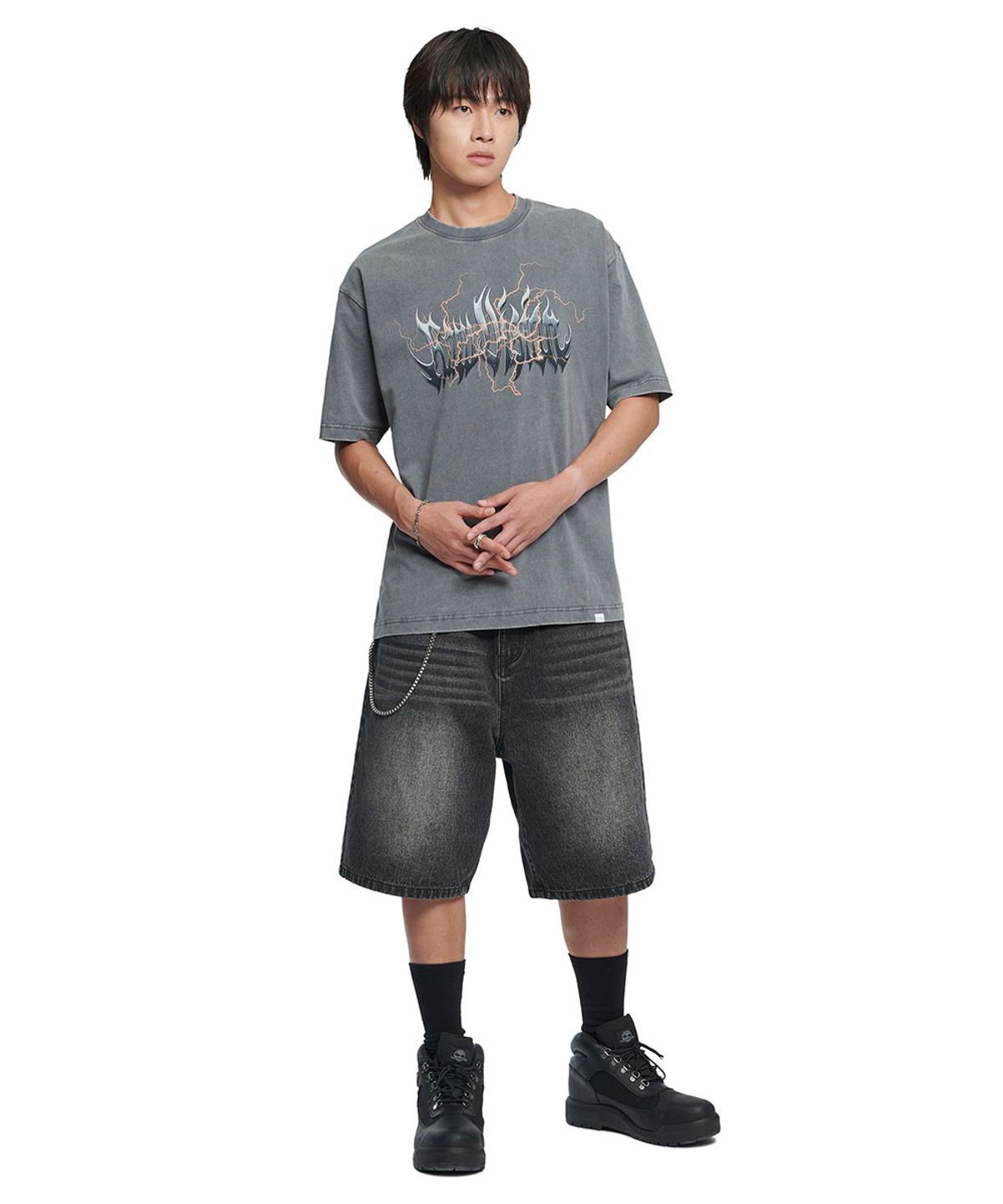 노매뉴얼(NOMANUAL) LIGHTNING RAW VISION T-SHIRT - WASHED CHARCOAL