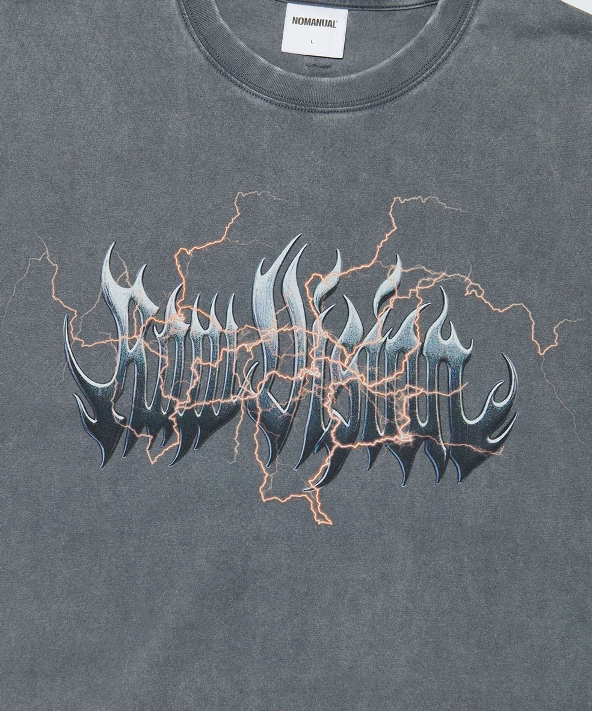 노매뉴얼(NOMANUAL) LIGHTNING RAW VISION T-SHIRT - WASHED CHARCOAL