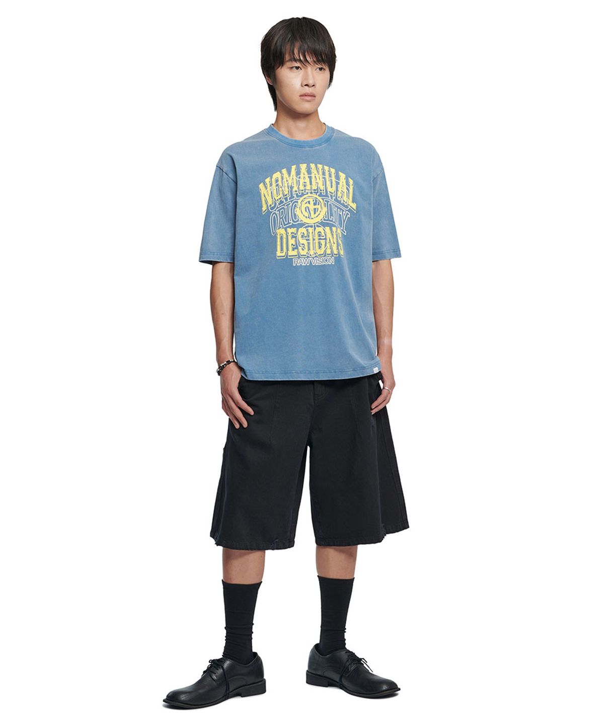 노매뉴얼(NOMANUAL) LAYERED ARCH GRAPHIC T-SHIRT - WASHED NAVY